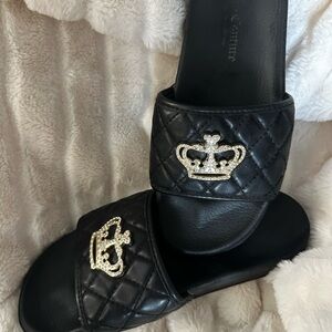 Juicy Couture Black Sandals with Quilted Crown Design